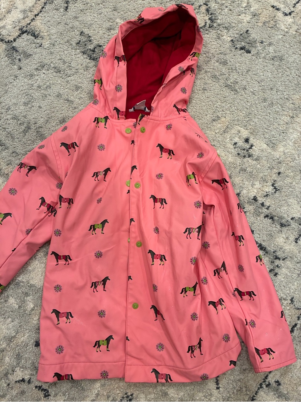 Hartstrings Pink Hooded Horse-Print Raincoat